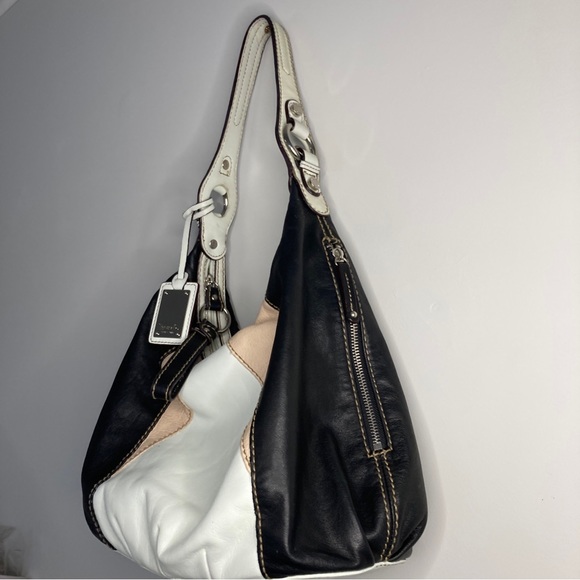 Tignanello  Black Cream Tan Leather Handbag - Picture 6 of 7